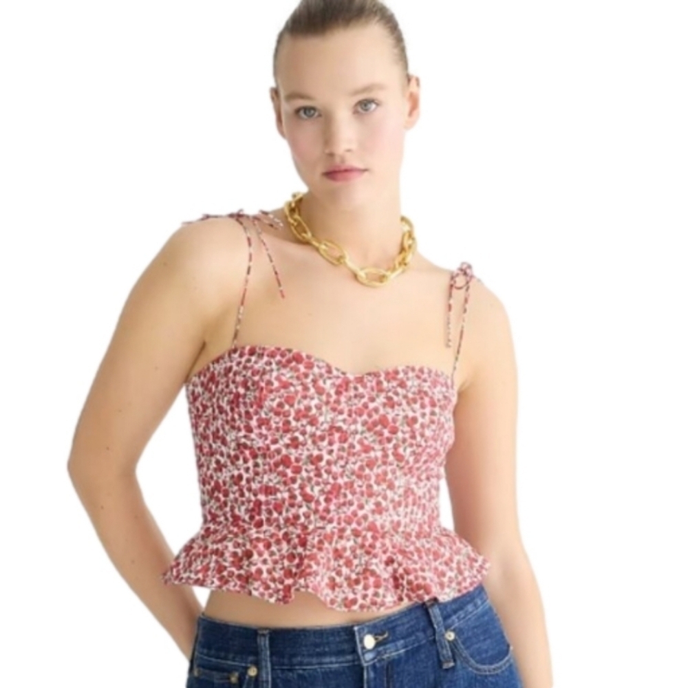 J. Crew Cropped Liberty® Strawberry Top Sz 12 NWT Festival Boho Y2K Coquette